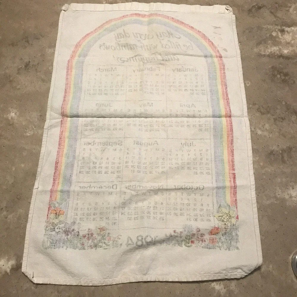 1984 Kitchen Calendar Tea Towel Rainbow Floral Wall Hanging Granny Core MCM